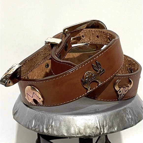 Silver Creek Collection Brown Leather Silver Charm Western Belt Size Small - Picture 2 of 16
